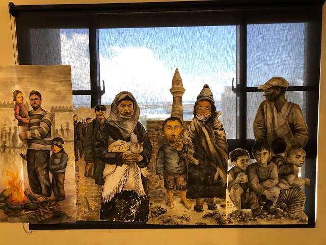 前鎮高中學生的難民水墨畫作品。