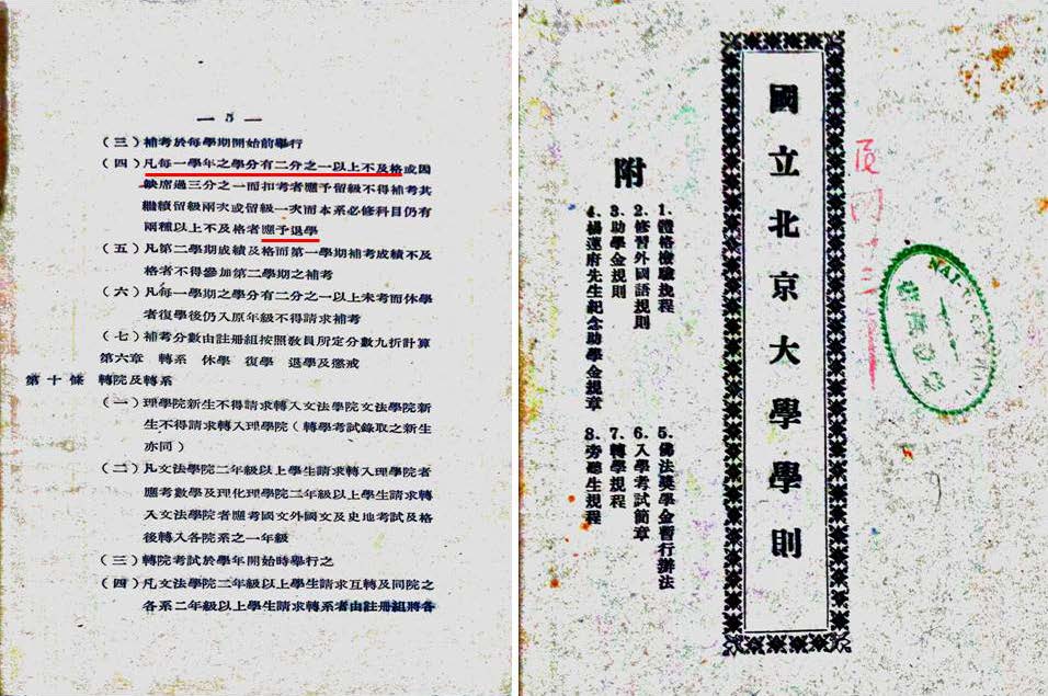 「二一退學」的始作俑者，是1934年12月公布的北大學則。