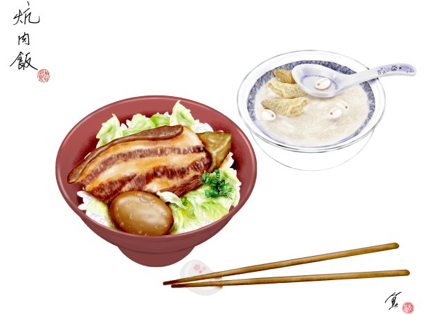 台灣的在地美食「炕肉飯」。
