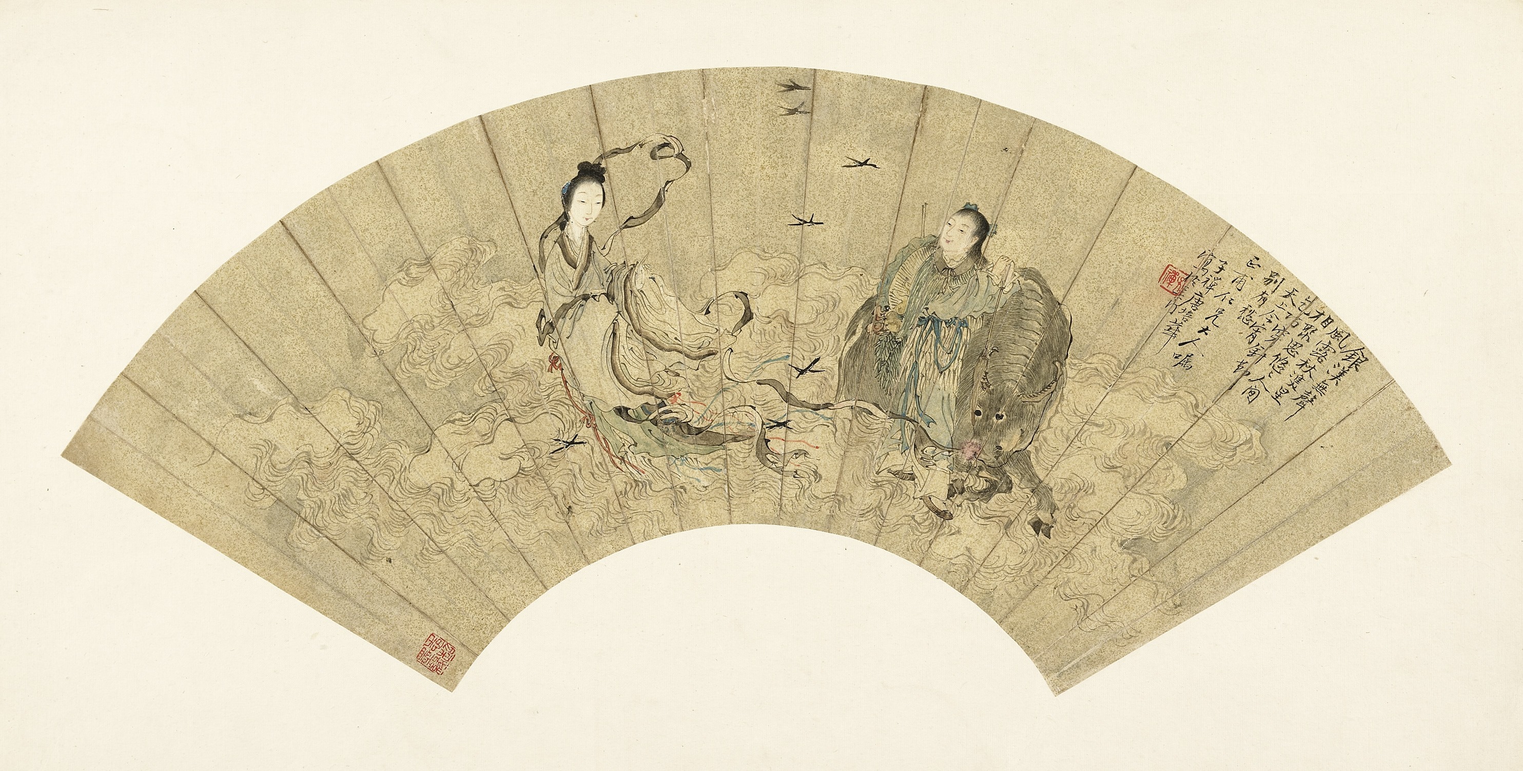 〔清〕唐培華，牛郎織女扇面。國立故宮博物院藏。