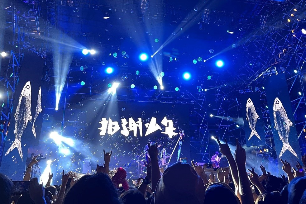 每當拍謝少年表演時，一定會看見虱目魚與泡泡場面。圖為2022年大港開唱。