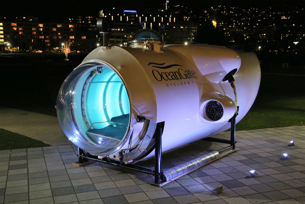 深海潛水器泰坦號（Titan），在前往探索鐵達尼號沈船的深海時失踪。圖為泰坦號的前身。泰坦號最終僅有一扇15英寸的窗戶。