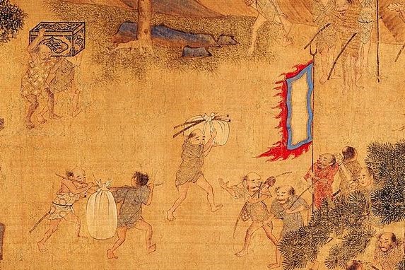圖為16世紀，正在掠奪財物的倭寇，《倭寇圖卷》局部。